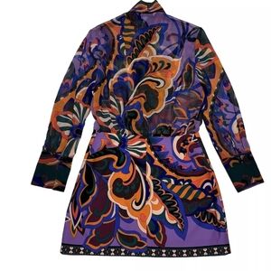 Zara Pucci Mini Dress Neck Tie Multi Color Printed Size S NWOT